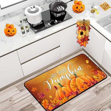 Non Slip Cushioned Fall Pumpkins  Kitchen Rug 20 x 39 Inch