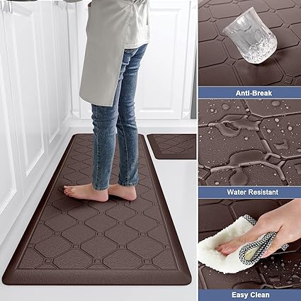 2 PCS Cushioned Anti Fatigue 1/2 Inch Thick Waterproof Non Slip PVC Non Skid Comfort Cushion Kitchen Mats