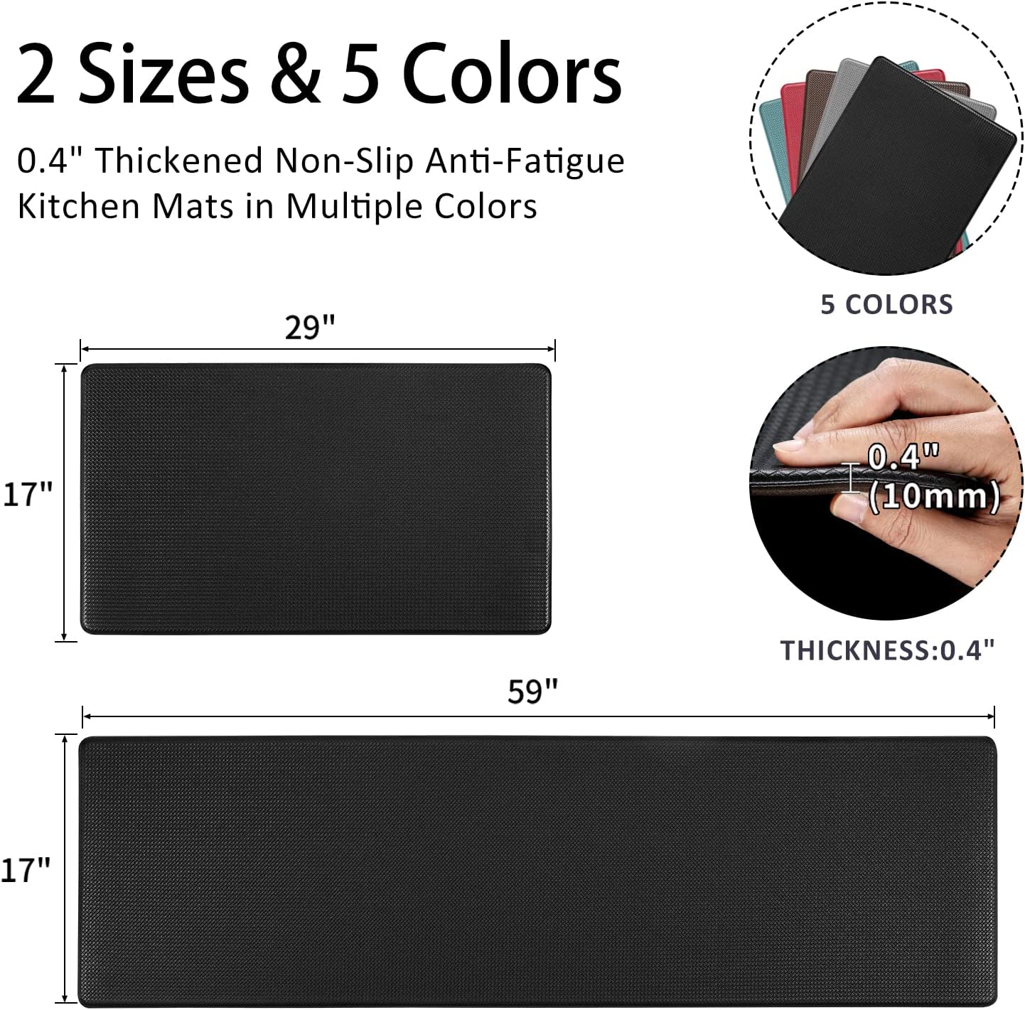 Set of 2 Cushioned Anti Fatigue Non Slip Waterproof Kitchen Mats 17"x29" +17"x59", Pink Red