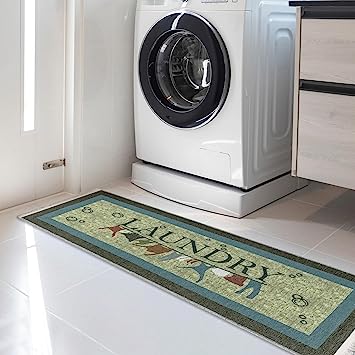 Machine Washable Wrinkle Free Text Design Laundry Room Rug Cotton 2x5 (20" x 59", Brown)