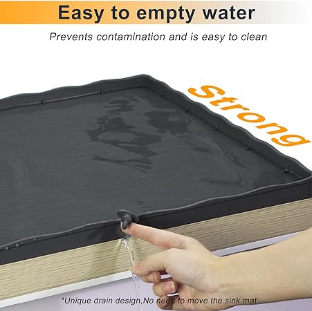 Under Sink Mat for Kitchen Waterproof, 34" × 22" Silicone Bathroom Sink Mat, under sink Liner drip tray and protectors for bottom of kitchen sink, Fits 36'' Stand Cabinets (Black)