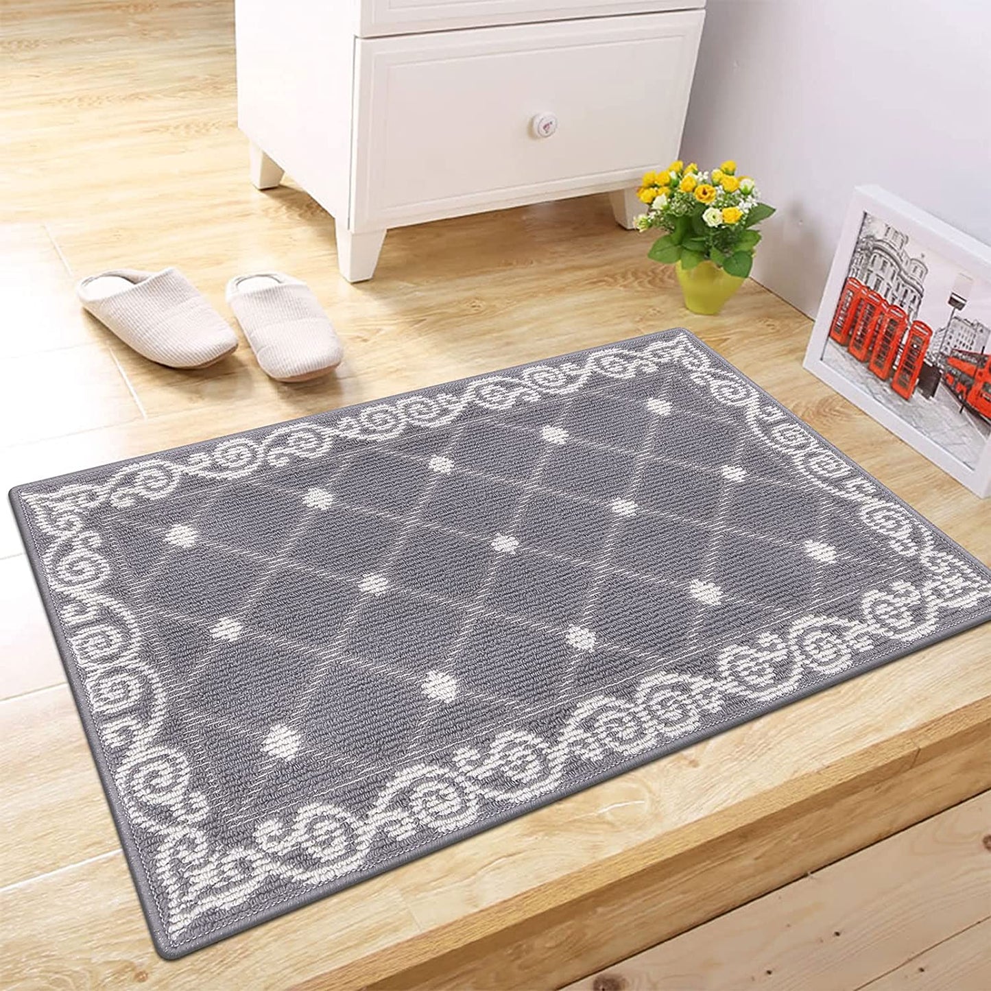 Washable Modern Kitchen Mat, Non Slip Entryway Rug, Entrance, Hallway, Bedroom, Kitchen and Laundry Room