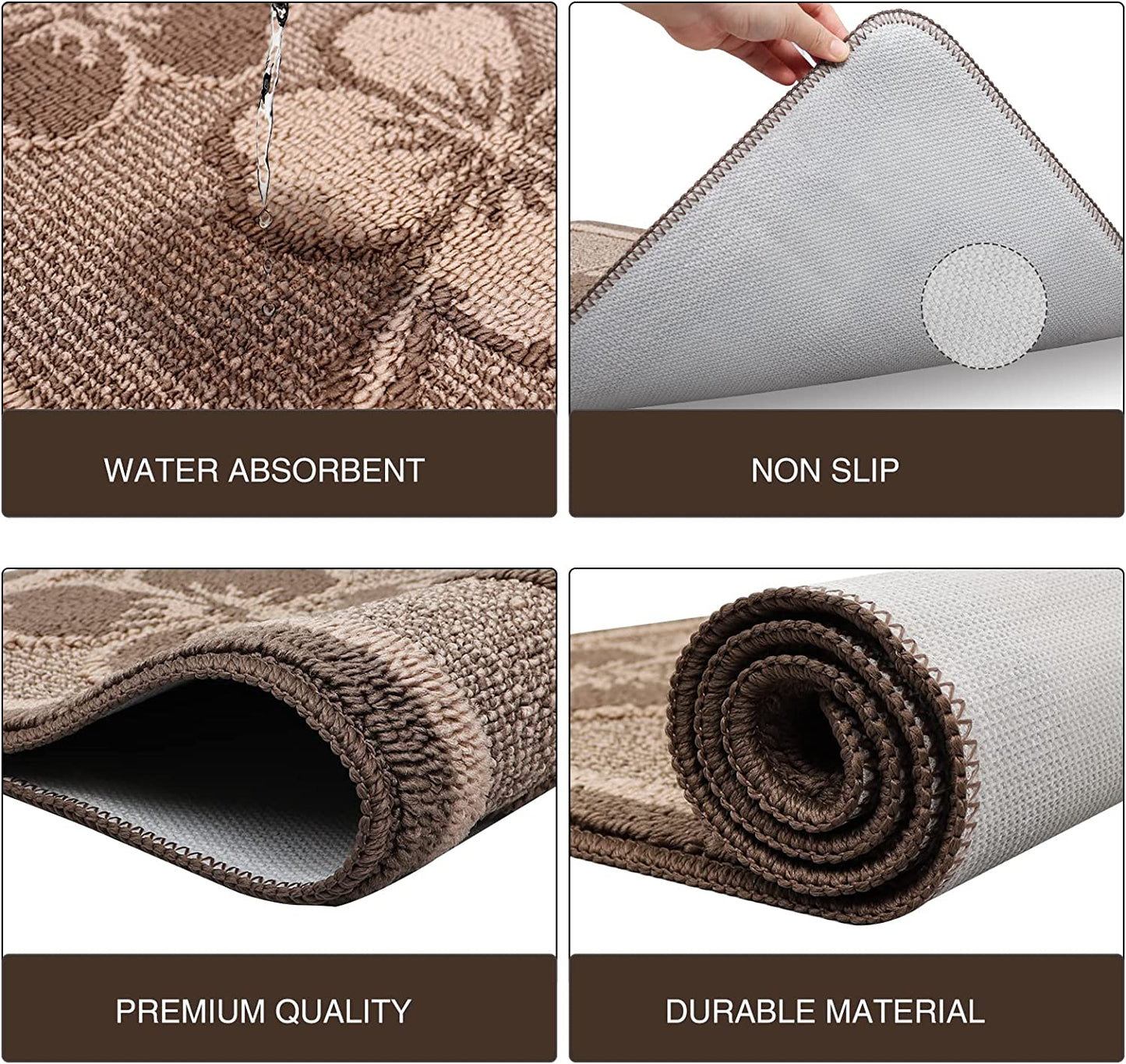 Sets 3 PCS Non Slip Kitchen Rugs - (Brown,19.7"x47.2"+19.7"x31.5"+19.7" x 59")
