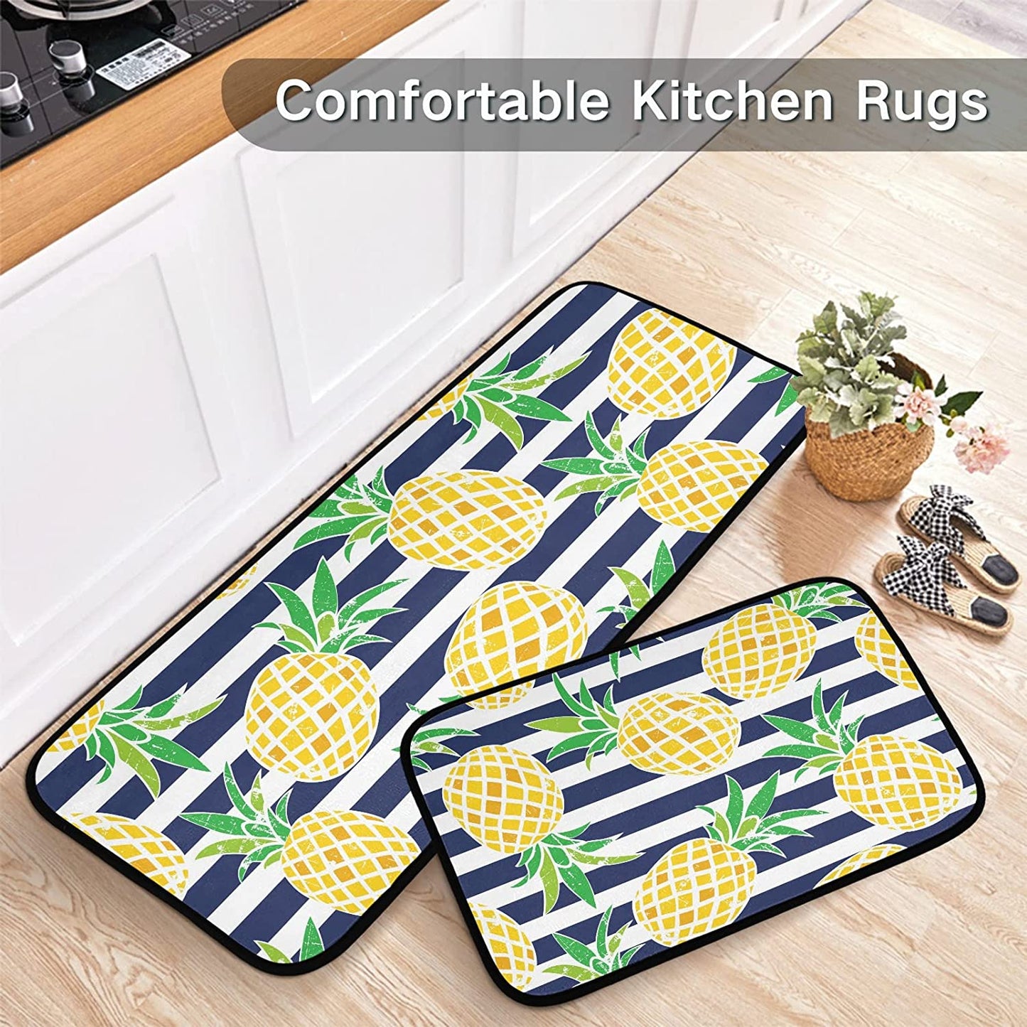 2 Pieces Honeycomb Beehive Wasp Bumblebee Anti Fatigue Kitchen Rug Set - 20"x28"+20"x47" 20"x28"+20"x47"