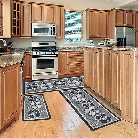 Sets 3 PCS Non Slip Absorbent Washable kitchen mats (Brown,19.7"x47.2"+19.7"x31.5"+19.7" x 59")