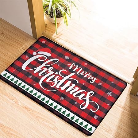 Set of 2 Anti-Fatigue Kitchen Mats Cushioned Red Plaid Christmas Truck Kitchen Rugs.17"x27.5"+17"x47"