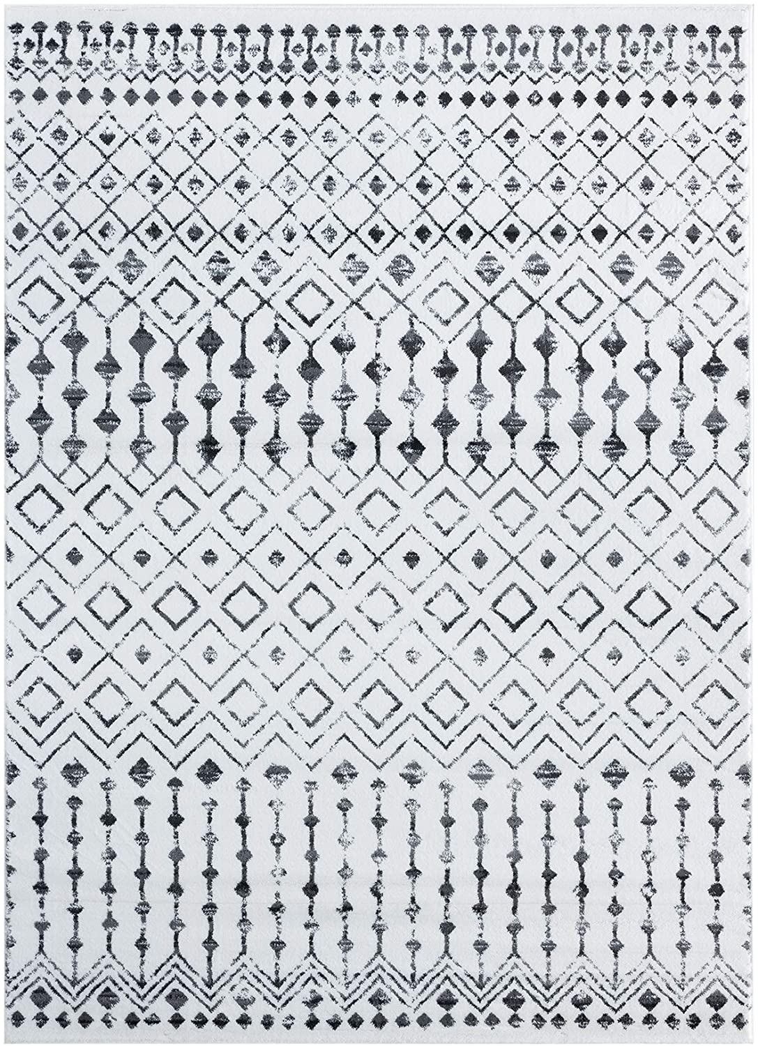 Magnolia Moroccan Grey Off White Abstract Area Rug