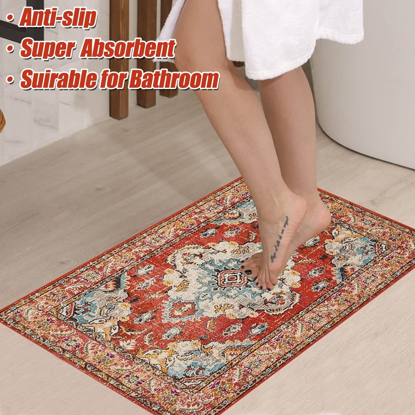 2 PCS Boho Super Non-Slip, Non Skid Washable Kitchen Rugs and mats - (17"x 47" and 17"x 30")