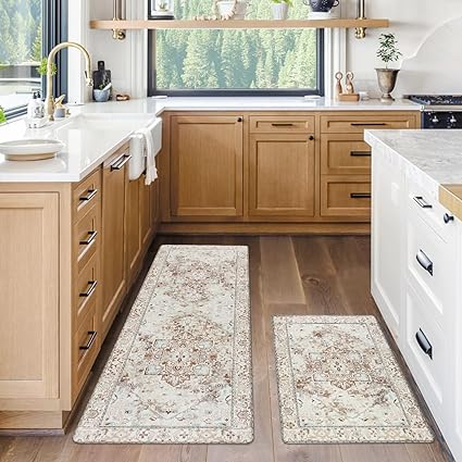 Grey Comfort Kitchen Floor Carpet Runner for Laundry, 17”x28”+17”x47”