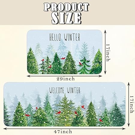 Non Slip Santa Claus Snow Gnome Low Profile Plaid Winter Decorative Christmas Rug 17x29 and 17x47 Inch