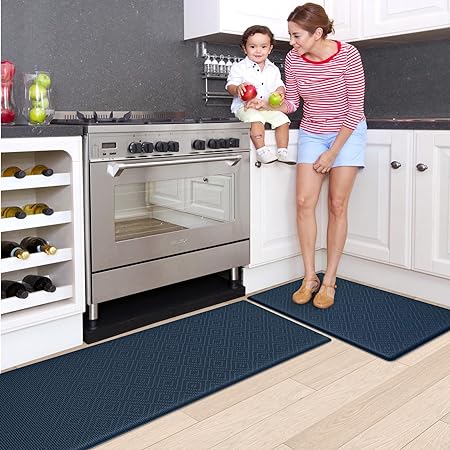 Non Slip, Waterproof Cushioned Anti Fatigue Standing Kitchen Floor Mat, 17"x29"+17"x59", Beige