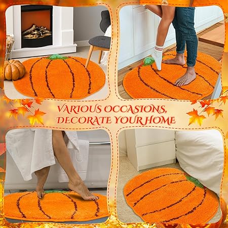 Non Slip Thanksgiving Pumpkin Shape Autumn Cute Orange Floor Mat (27.6 x 21.7 Inch)