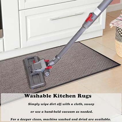 2 PCS Washable Non Slip Kitchen Runner Rugs Cushioned Anti Fatigue for Kitchen, Floor Home, Office, Laundry (17"x47"+17"x29",Khaki)