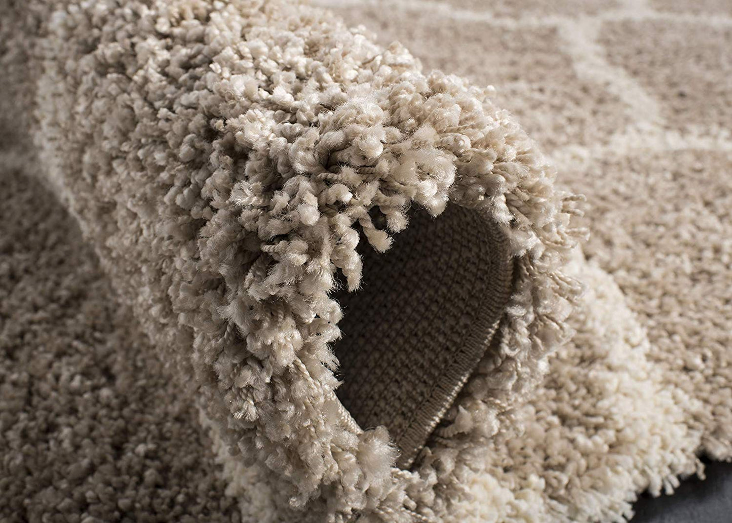 Moroccan Pattern Beige Ivory Plush Shag Area Rug