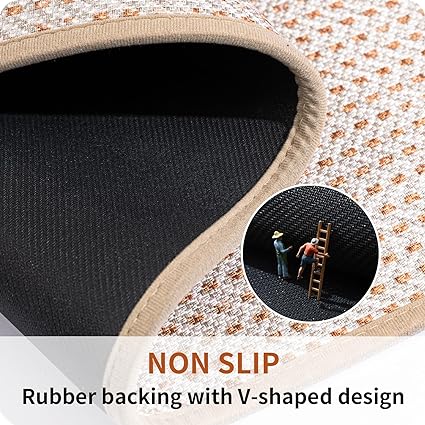 Non Skid Washable Absorbent Kitchen Runner Rugs 2 Pcs, 17"x32"+17"x48" (Brown)