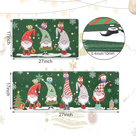 Non Slip Waterproof Snowflake Snowman Xmas Decorative Anti Fatigue Mats, Set of 2