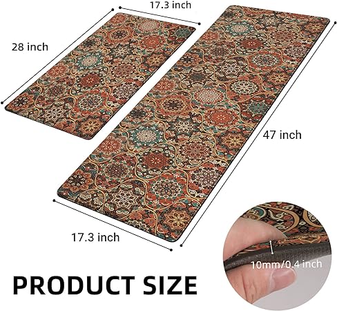 2 Pieces Anti-Fatigue Non-Slip Comfort Standing Kitchen Rugs 17.3x28+17.3x47 Black