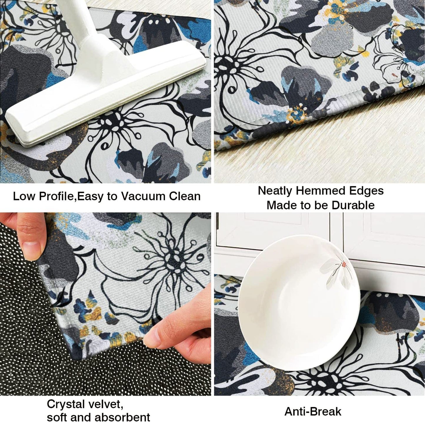 Anti Fatigue Non Slip Waterproof Washable Rug - 17x24+17x48inch Grey