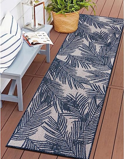 Contemporary Distressed Leaves Textured Flat Weave Easy Cleaning Outdoor Rugs