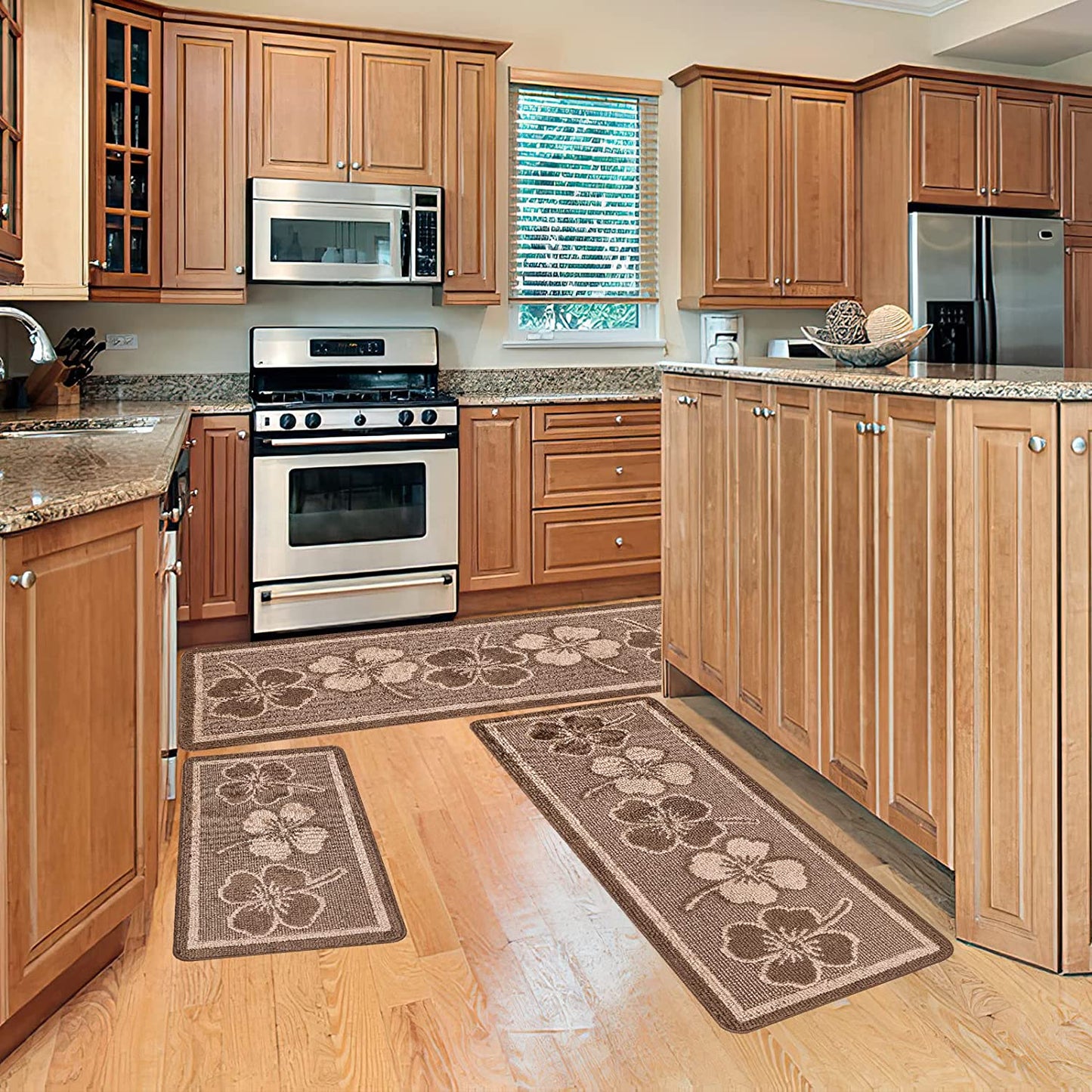 Sets 3 PCS Non Slip Kitchen Rugs - (Brown,19.7"x47.2"+19.7"x31.5"+19.7" x 59")