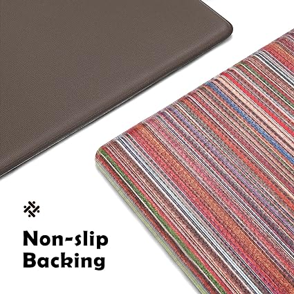 Colorful Stripe Anti Fatigue Non Slip Comfort Cushioned Standing Mat, 17"x47"+17"x30"