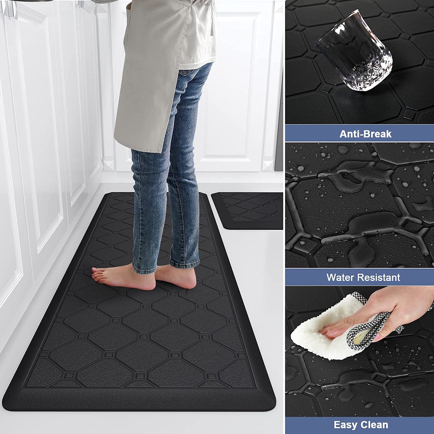 2 PCS Cushioned Anti Fatigue 1/2 Inch Thick Waterproof Non Slip PVC Non Skid Comfort Cushion Kitchen Mats