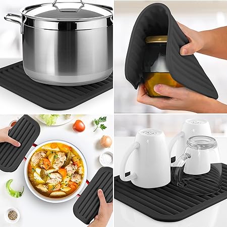 2 Pack (9"x12")Multi-Purpose & Versatile, Heat Resistant Silicone Trivets for Hot Pots and Pans - Black