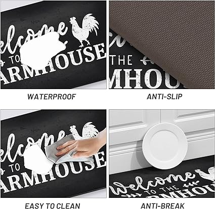 Non Skid Washable Anti Fatigue Mat Waterproof Cushioned Kitchen Matt for Standing 17.3"x29", Farmhouse