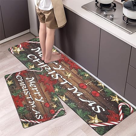 Non Slip Waterproof Snowflake Snowman Xmas Decorative Anti Fatigue Mats, Set of 2