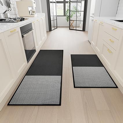 Non-Skid Kitchen Rugs Washable, Absorbent Runner Mat for Floor, Machine Washable Standing Mats for in Front of Sink, Door, Laundry, Entrance, Home (Black, 32"×17")