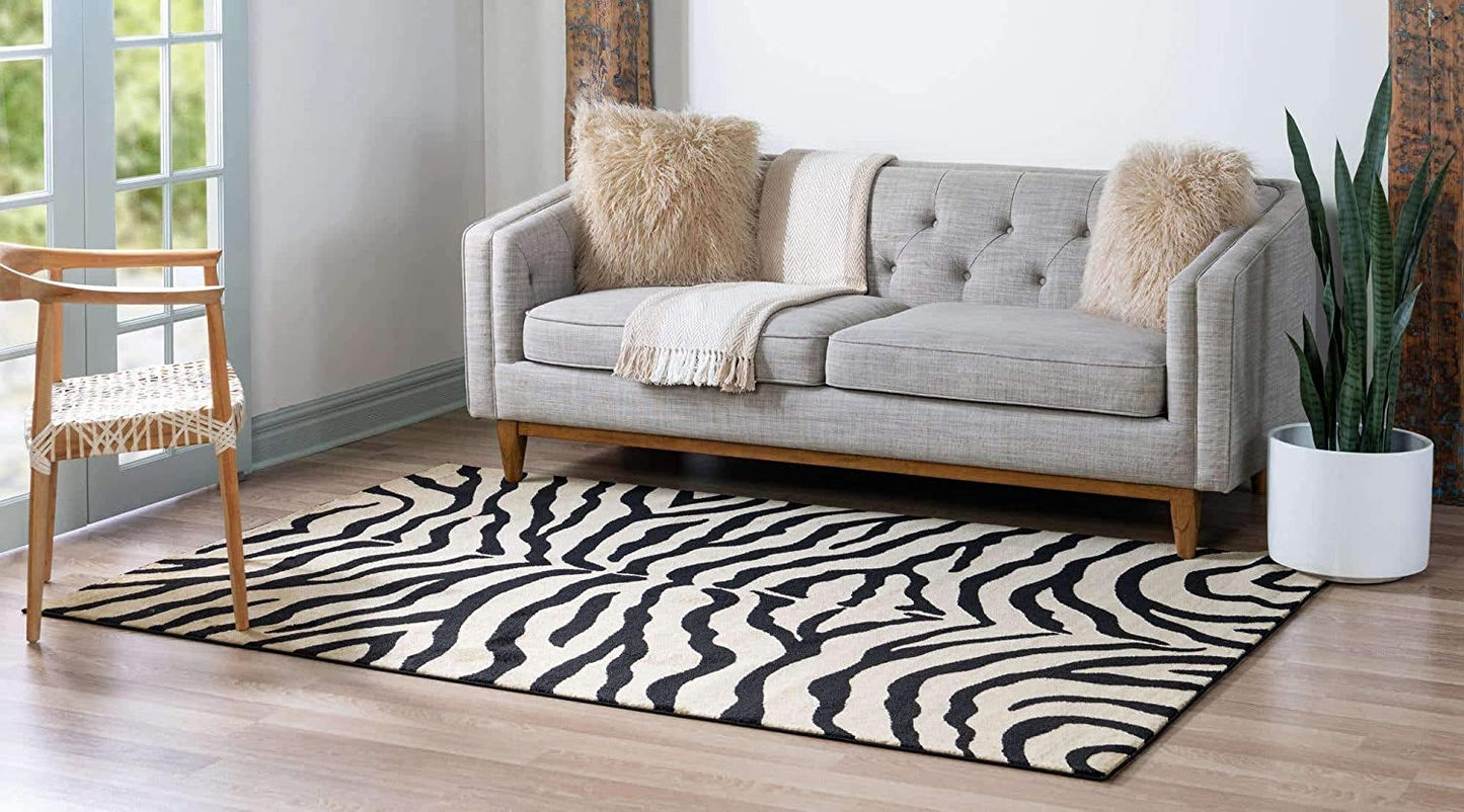 Wildlife Collection Zebra Animal Print Cream Area Rug