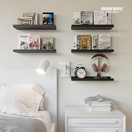 5 Set Floating Wall Mounted Shelves, Black