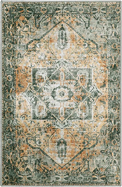 Non-Slip Distressed Vintage Persian Oriental, Small Accent Throw Low Pile Traditional Area Rug - 2' X 3'