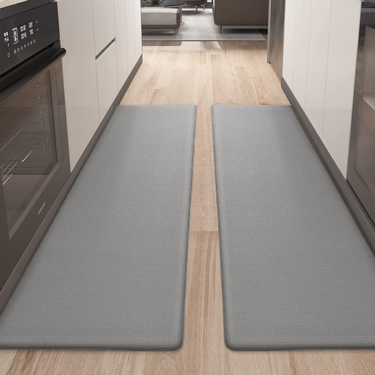 Kitchen Rugs,  Set 2 Piece Kitchen Runner Rug Kitchen Floor Mat, Cushioned Anti Fatigue Kitchen Mat Non Skid Waterproof Comfort Standing Rug, 17"x29"+17"x59", Grey