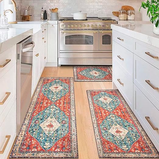 Boho Farmhouse Non Slip Washable Kitchen Area Rug Sets 3