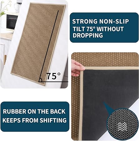 Sets of 2 Absorbent Non Skid Washable Kitchen Rugs and Mats, 17" x 30" + 17" x 59"