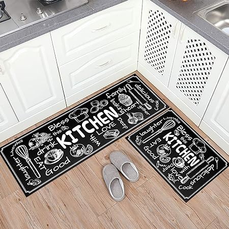 Set of 2 Non Slip Thick Kitchen Rugs and Mats, 17"x47"+17"x28"