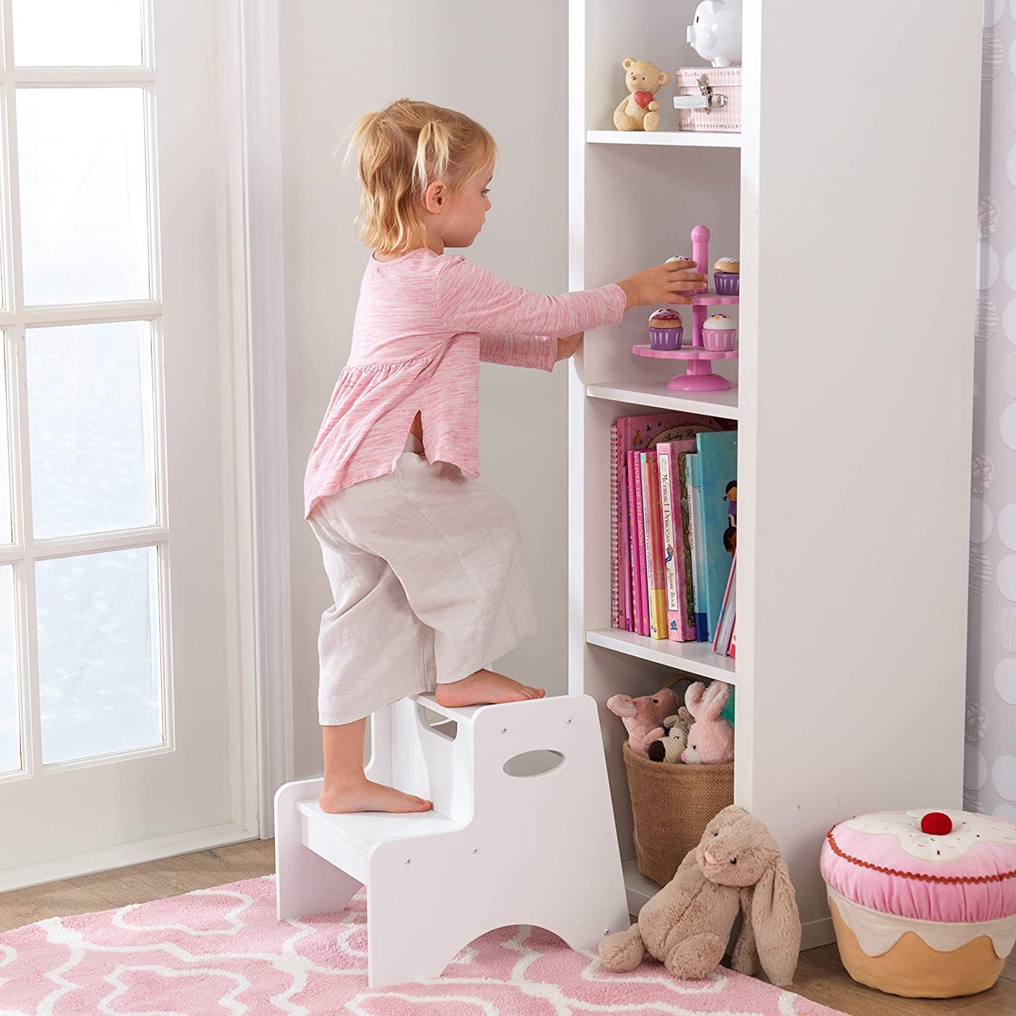 Wooden Two Step Children's Stool with HandlesWhite