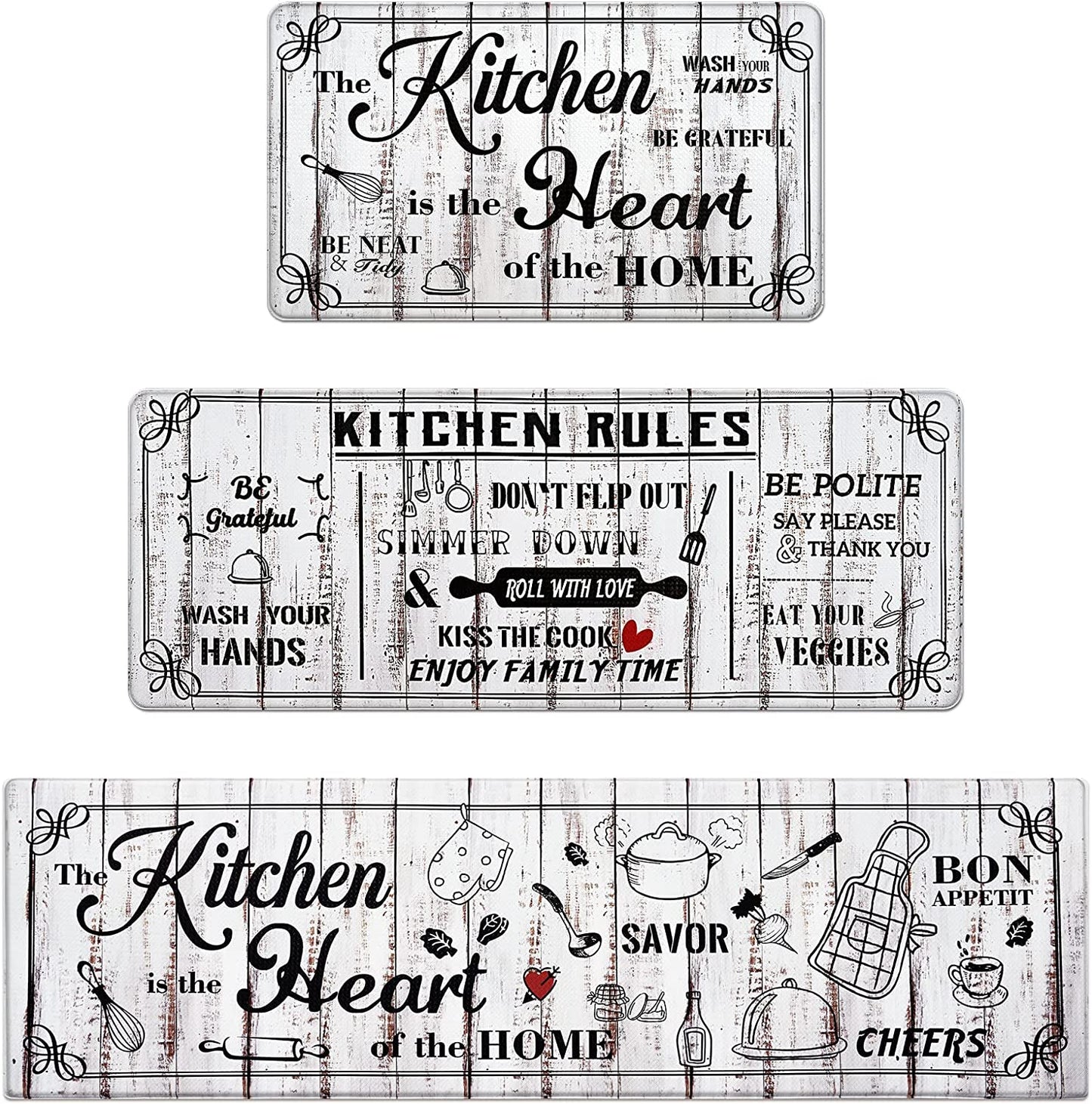 2 Piece Anti Fatigue Farmhouse Kitchen Mat Set - 17'' x 47'' + 17'' x 30''