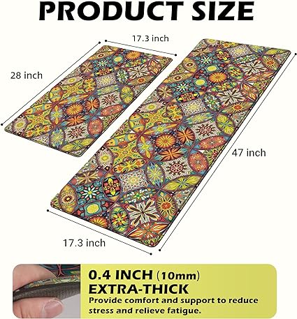 Set 2 Pieces,0.4 Inches Thick Non Slip Kitchen Rugs and Mats Teal Wood Cushioned Anti Fatigue Floor Mat Waterproof Comfort Standing Runner Sink Rug,17.3 x 28+17.3 x 47 Inch