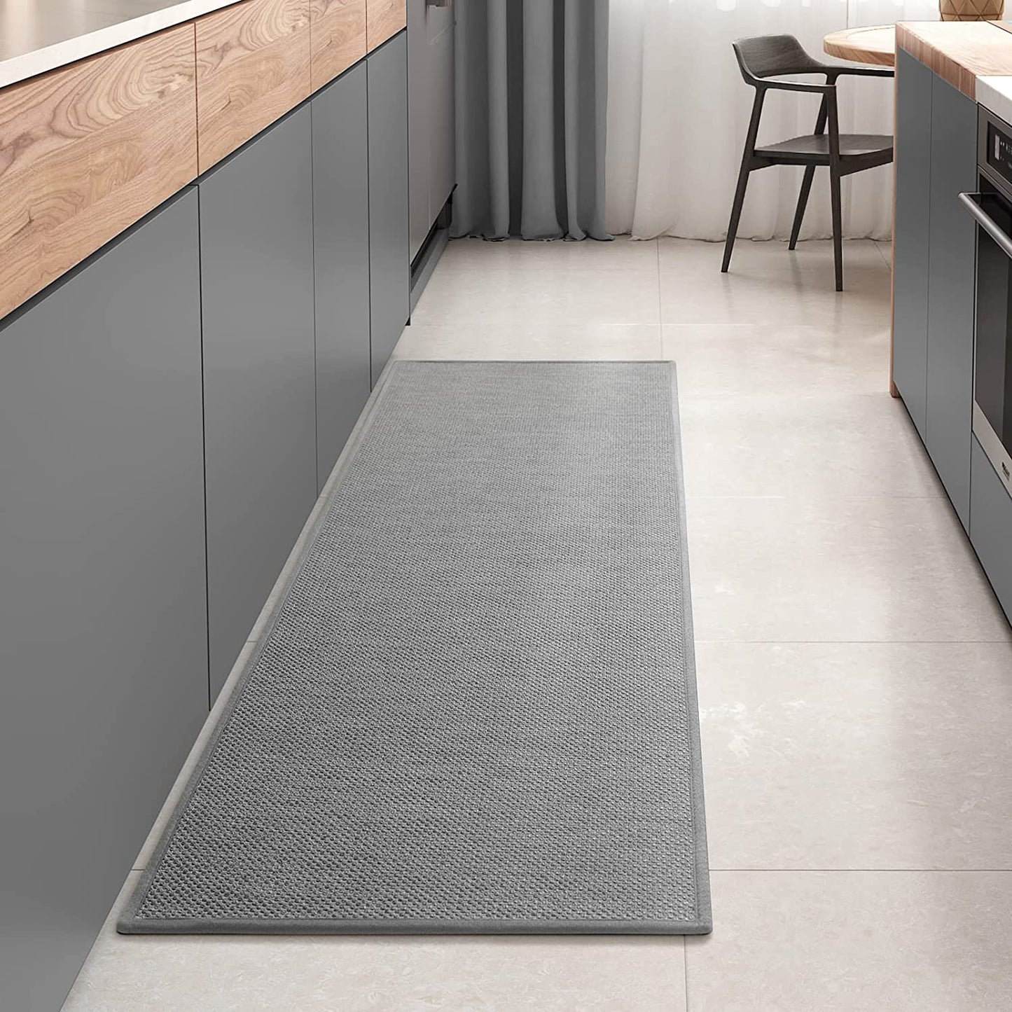 Non Slip Washable, Absorbent Woven Easy to Clean Kitchen Floor Mats - 17”x71”, Grey