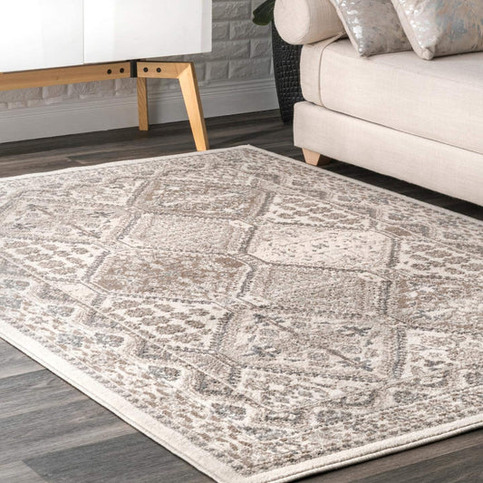 Becca Vintage Tile Area Rug,  Oval, Beige