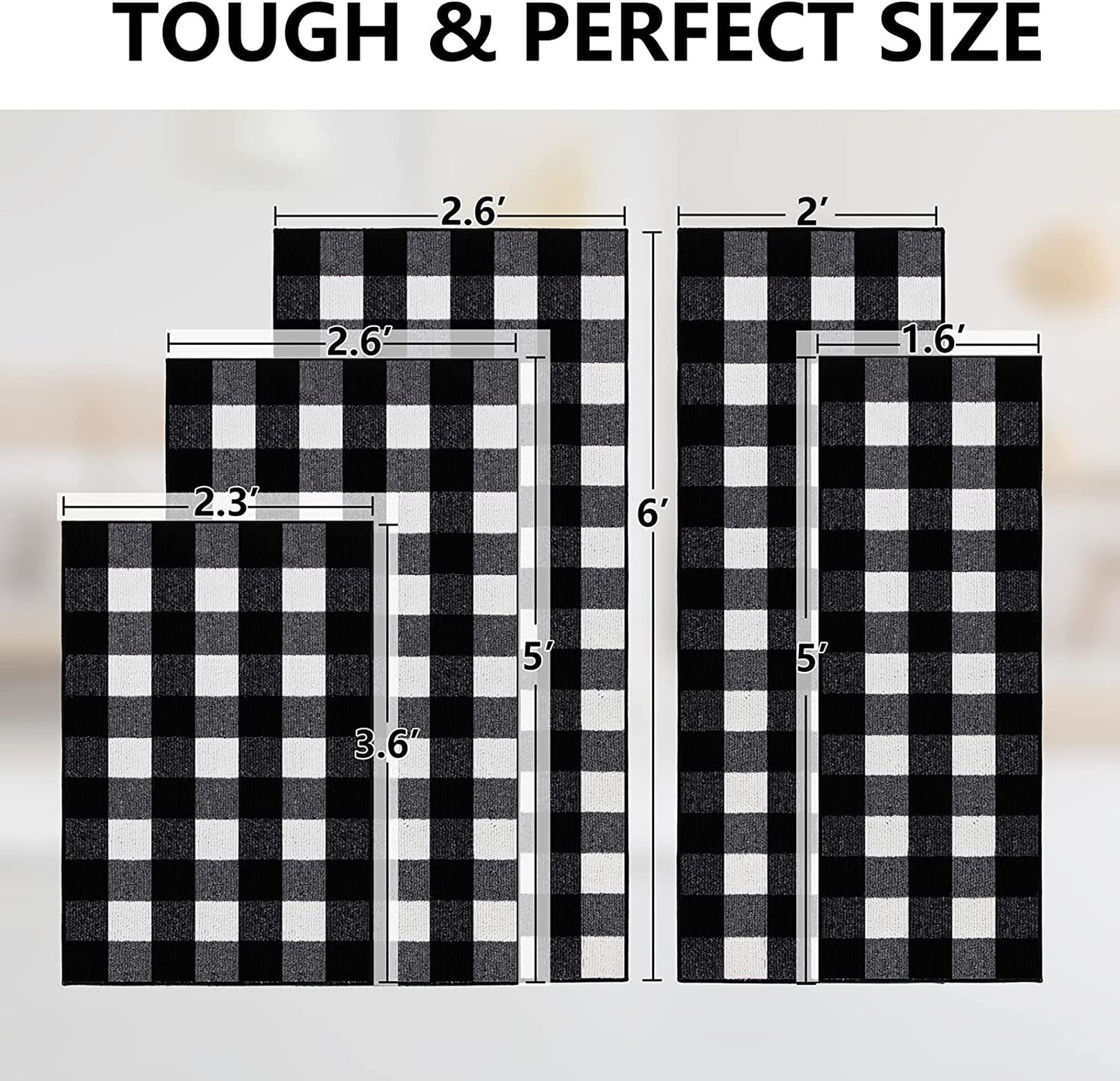 Farmhouse 1.6'x5' Entry Non Slip Rubber Backing Black and White Rug
