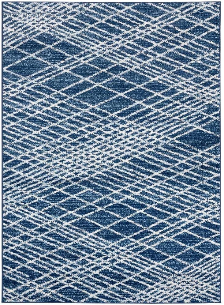 Pancras Collection Navy Geometric Soft Area Rug