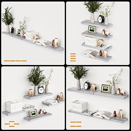 4 Sets White Floating Shelves for Wall