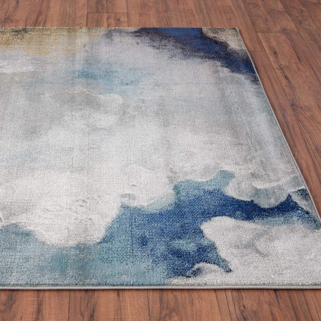 Victoria Collection Blue Abstract Soft Area Rug 5x7