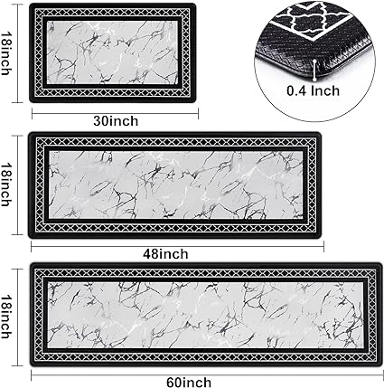 Anti-Fatigue Black and White Modern  Non Slip Washable, Cushioned Kitchen Mats, 18 x 30 Inch