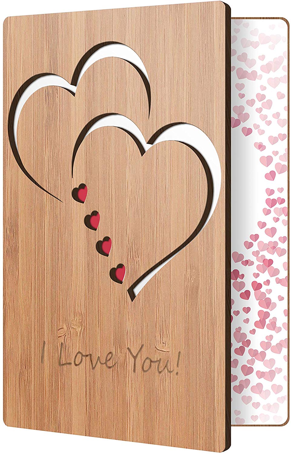 I Love You Card Handmade With Real Bamboo Greeting Cards For Any Occasion - Happy Valentines Day - Anniversary
