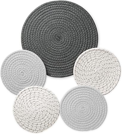 5 Pcs Trivet Hot Pot Holders Pads: 1 Pcs 11.8 inches - 4 Pcs 7 inches