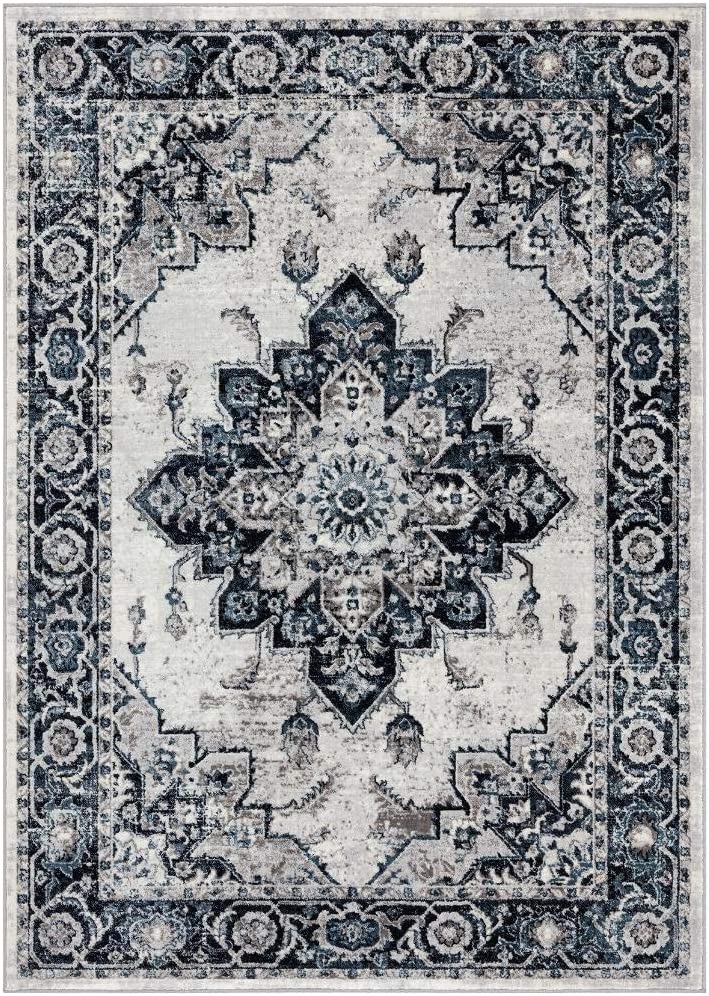 Oriental Blue Grey Soft Area Rug